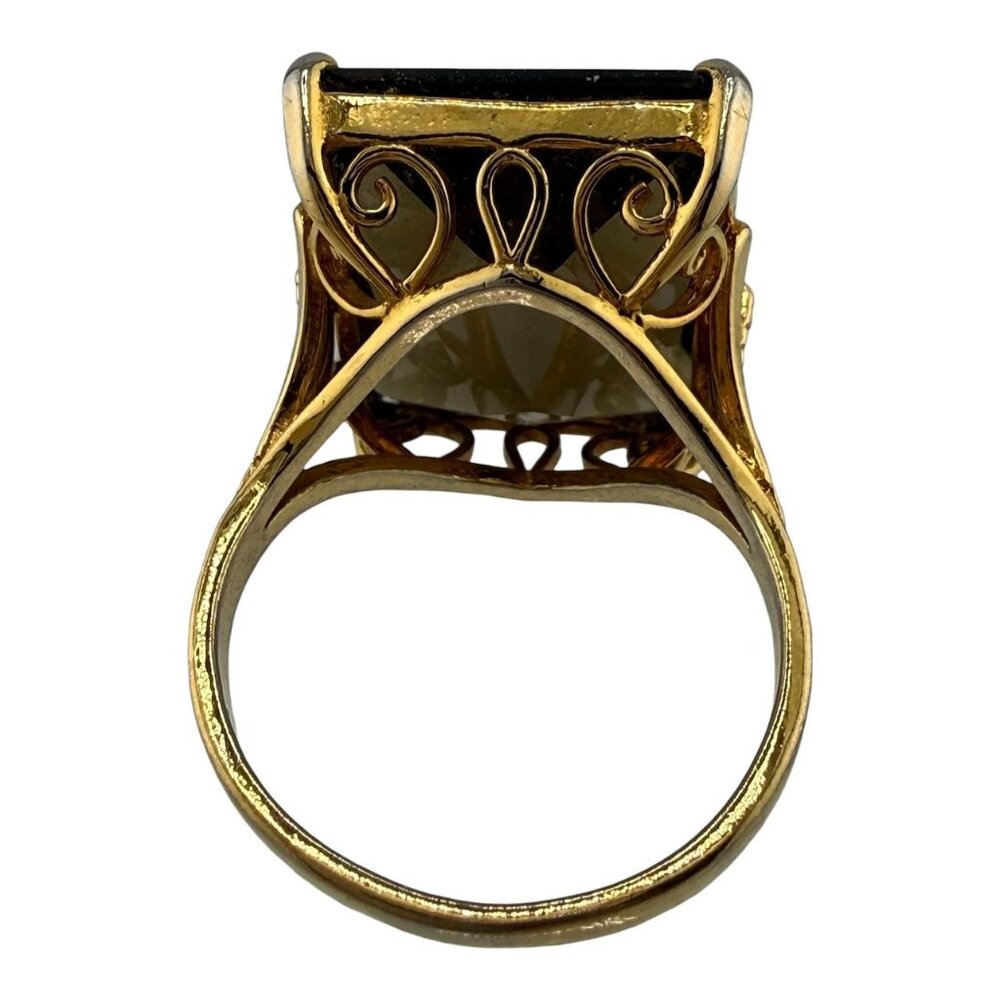 Womens Ring Size 8.5 Smoky Quartz 18K Gold Plated Filigree Faceted Rectangular - Picture 10 of 14